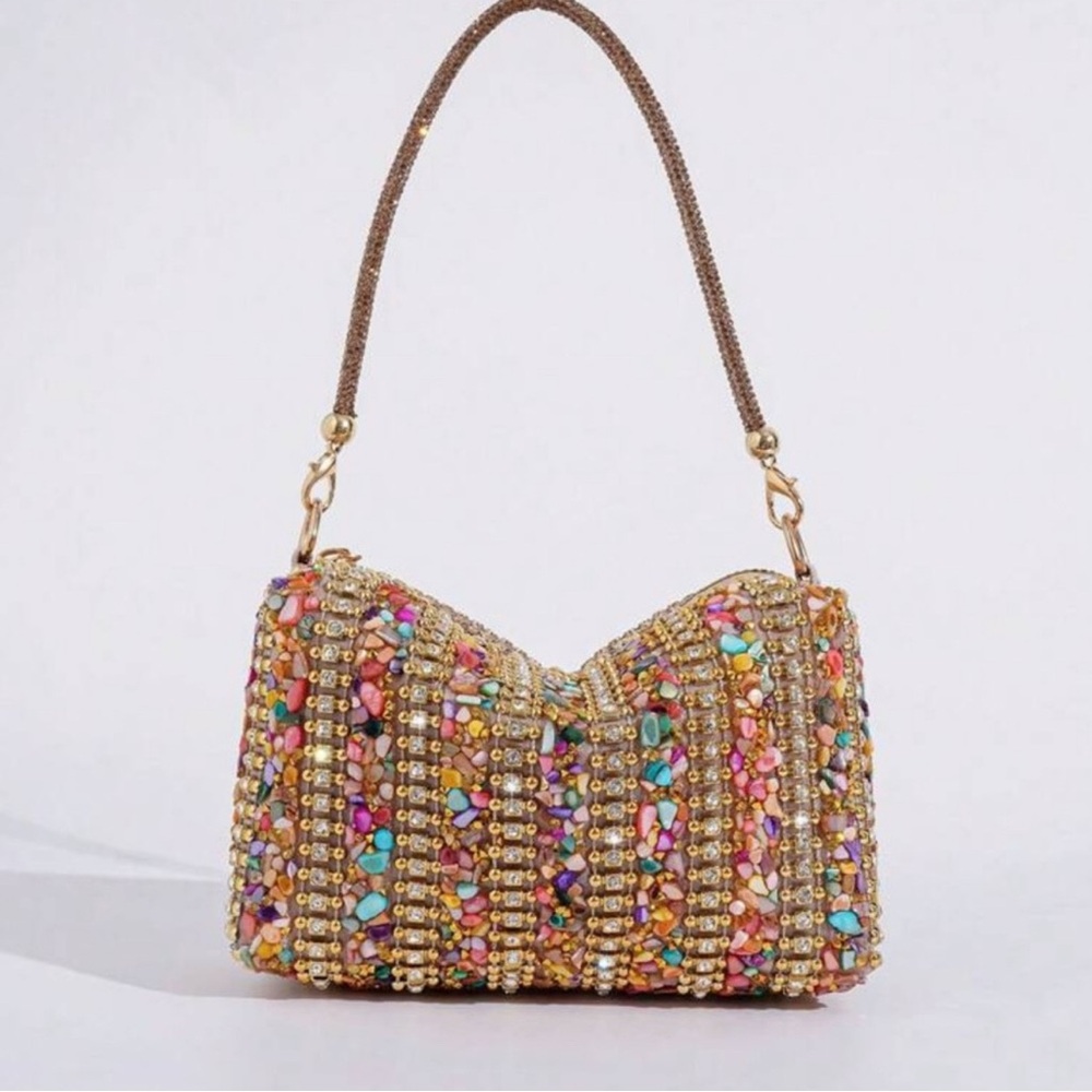 Gold and Pink  Shoulder Bag with Structured Design